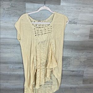 Free People Beige Crochet Detail Top